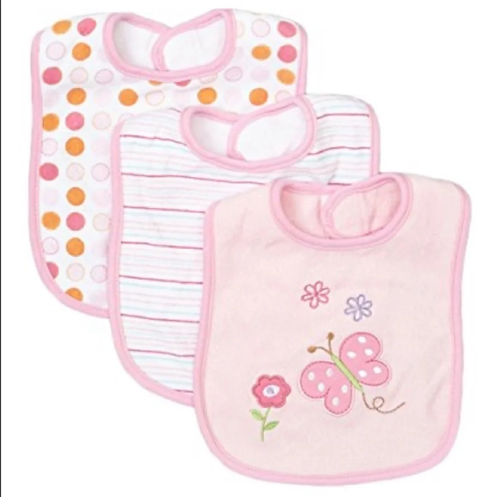 Spasilk 3 Pack Unisex-Baby Newborn Cotton Terry Feeder Bibs, Pink Butterfly 2